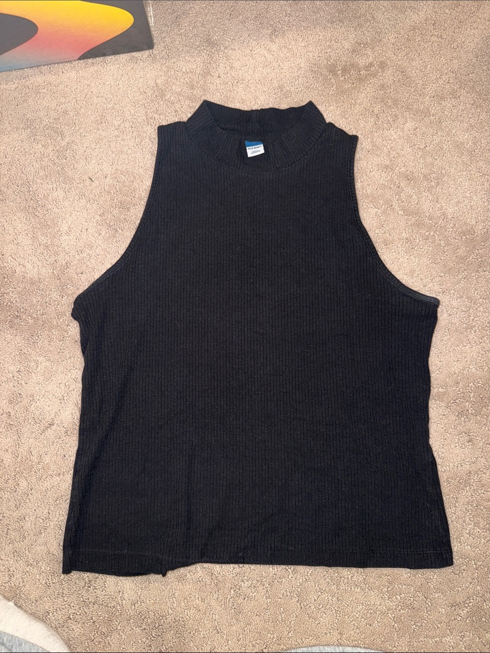 Women Black Ribbed Mock Neck Tank